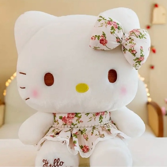 Hello Kitty Floral Dress Plush Doll – Sanrio Collectible with Bow & Pearls - Picture 6 of 7